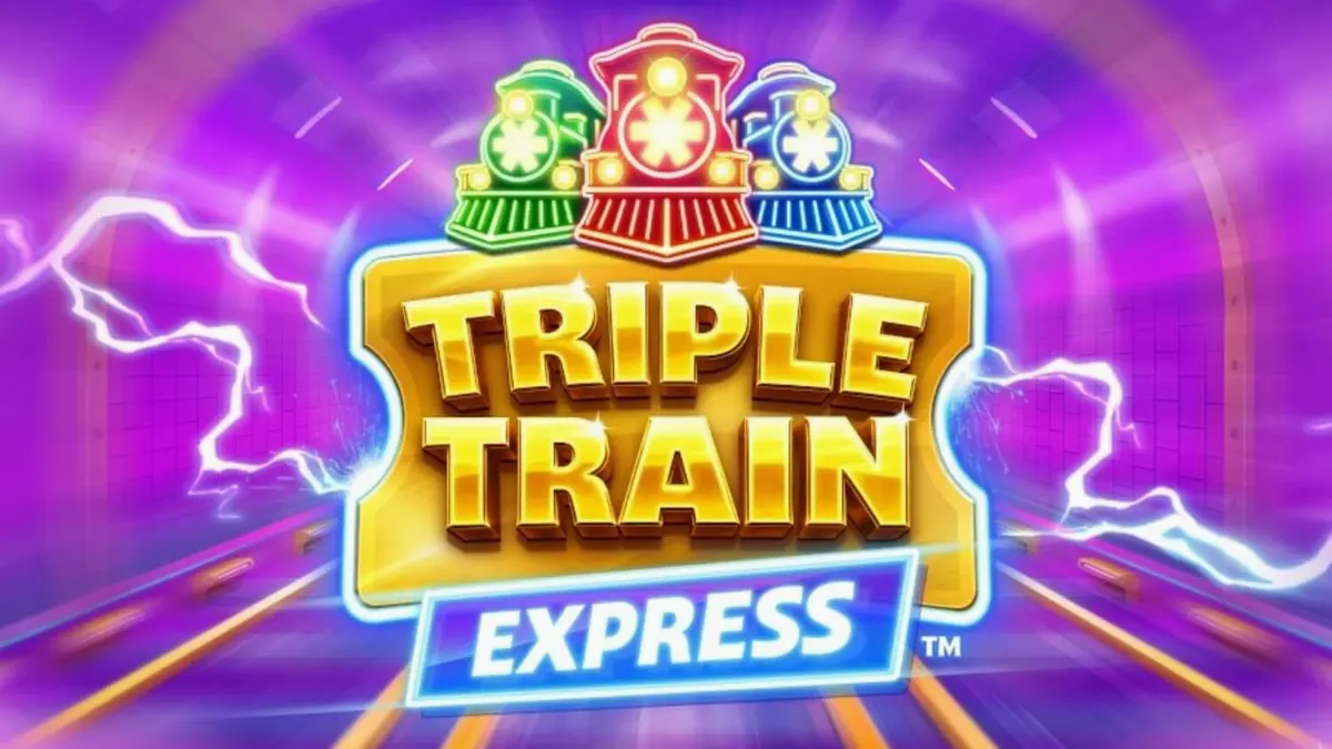 Tampilan futuristik neon dari slot Triple Train Express